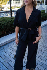 Short Sleeve Belted Blazer Top