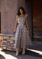 Brown Floral Embroidered Dress