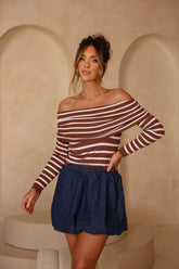 Coffee Striped Off The Shoulder Top