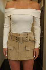 Corduroy Cargo Belted Mini Skirt