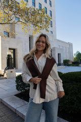 Cream Striped Button Up With Sweater