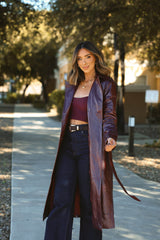 Wine Leather Trench Coat