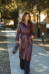 Wine Leather Trench Coat