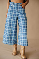 Plaid Denim Cropped Wide Leg Pants
