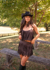 Saddle And Fringe Suede Top