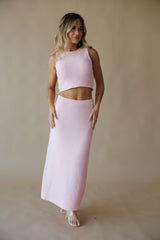 Pink Ribbed Sweater Midi Skirt
