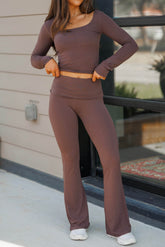Knit Fold Over Flare Pants
