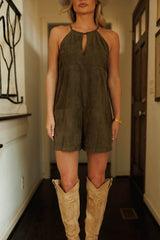 Olive Suede Keyhole Romper