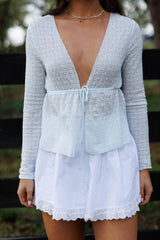 Sky Blue Lace Tie Top