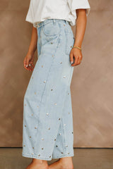 Studded Barrel Denim Pants