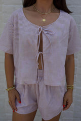 Taupe Gingham Tie Top
