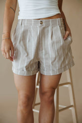 Taupe Striped Linen Shorts