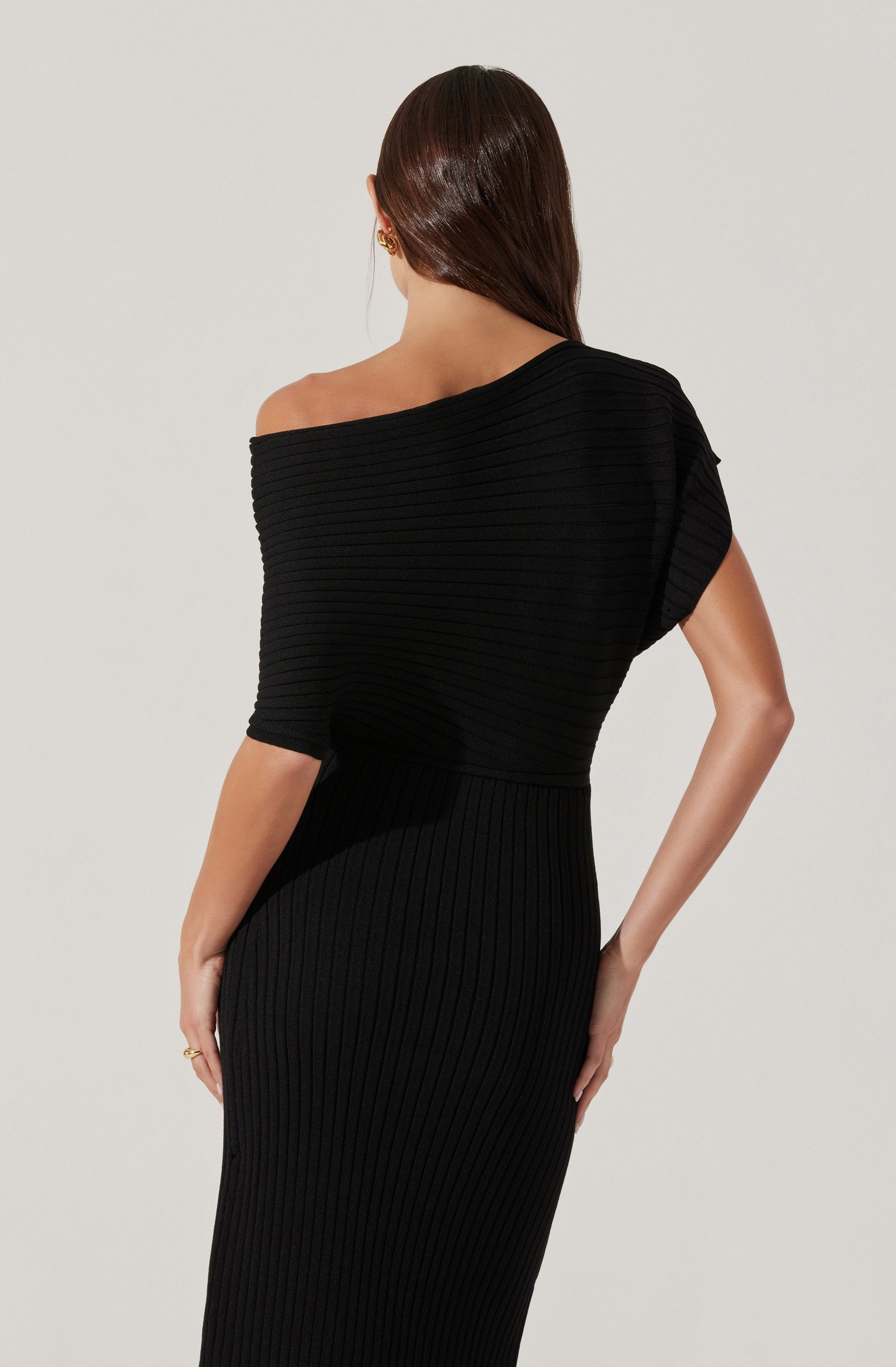 Off Shoulder Ribbed Midi Sweater Dress