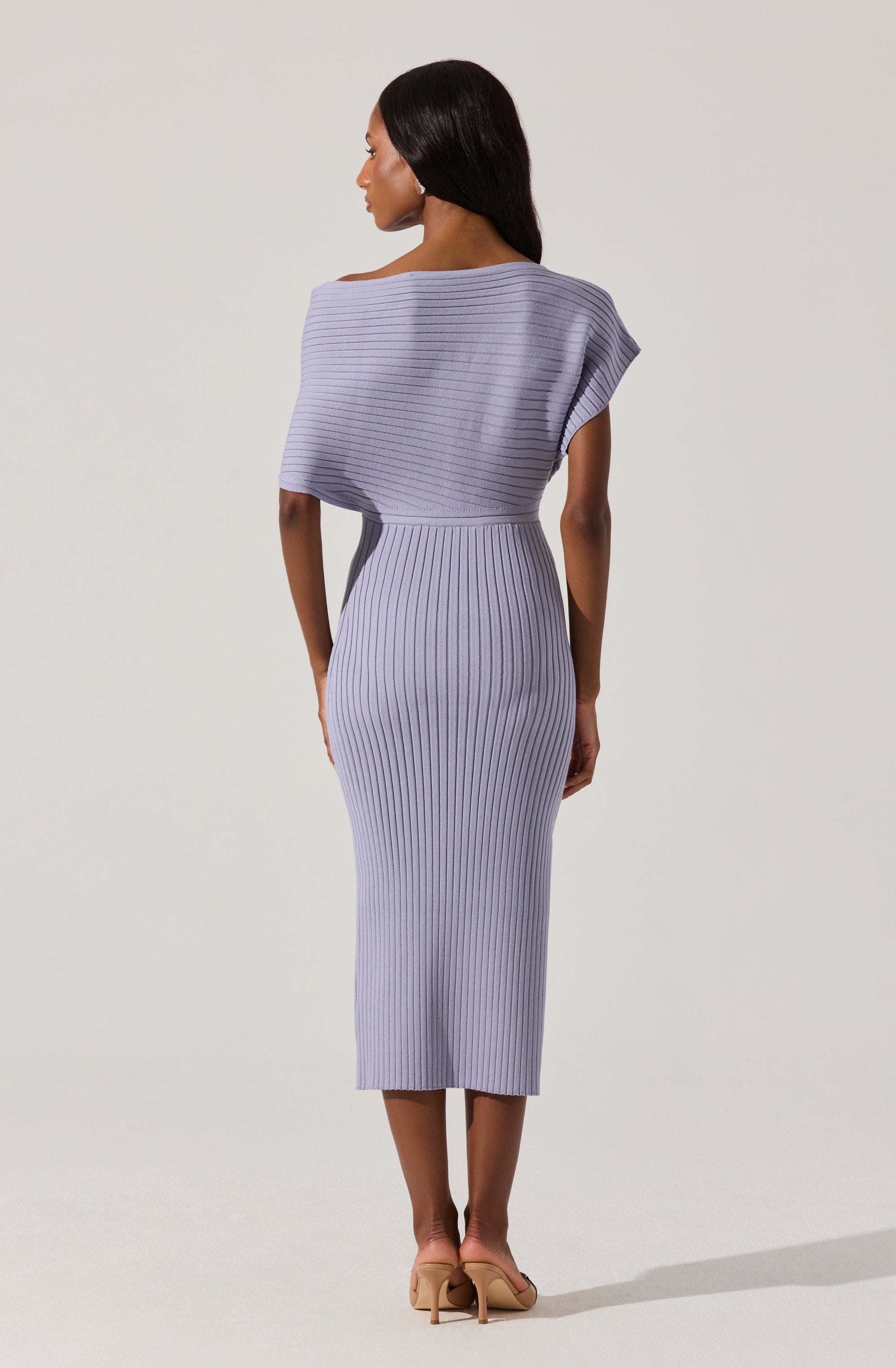 Off Shoulder Ribbed Midi Sweater Dress