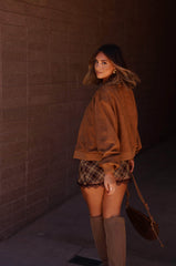 Brown Suede Bomber Jacket