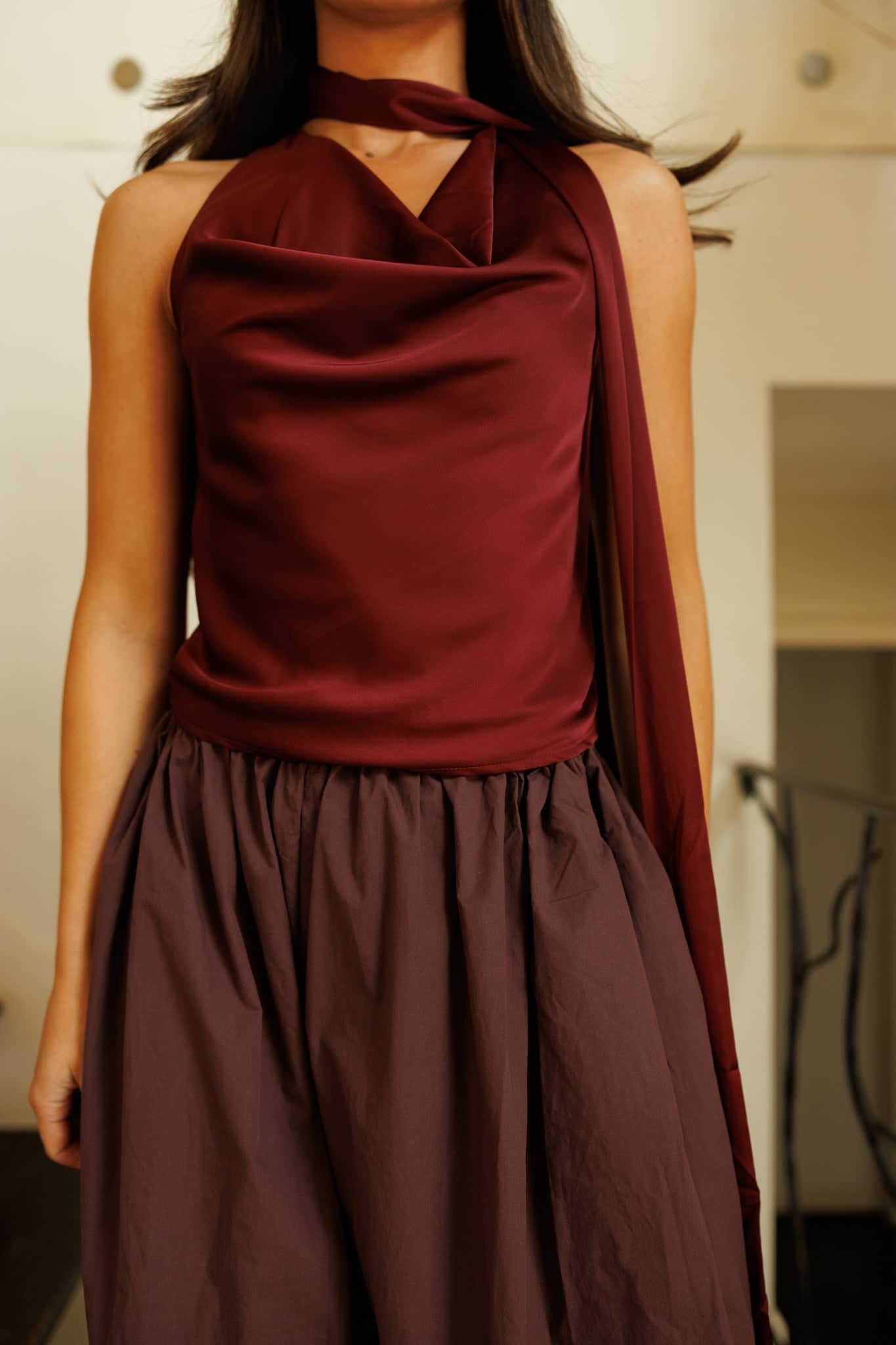 Satin Halter Scarf Tank