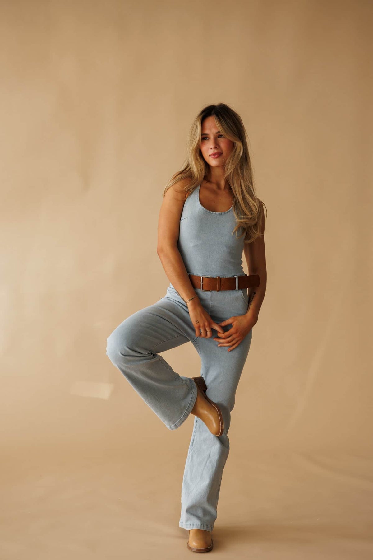 Aldean Belted Denim Jumpsuit