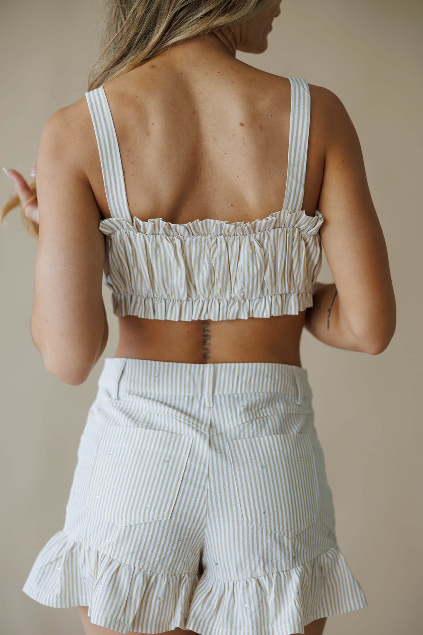 Beige Striped Gemstone Top