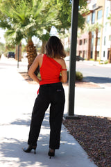 Black Leopard Piping Detail Barrel Jean