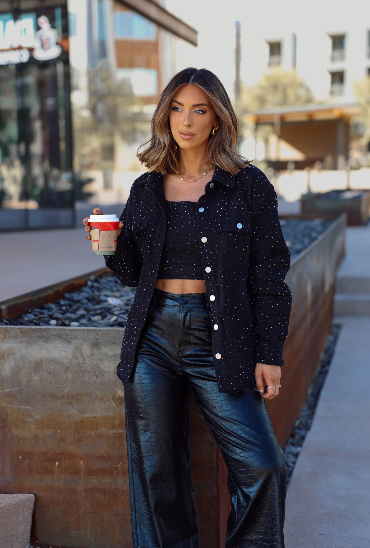 Black Oversized Rhinestone Denim Jacket
