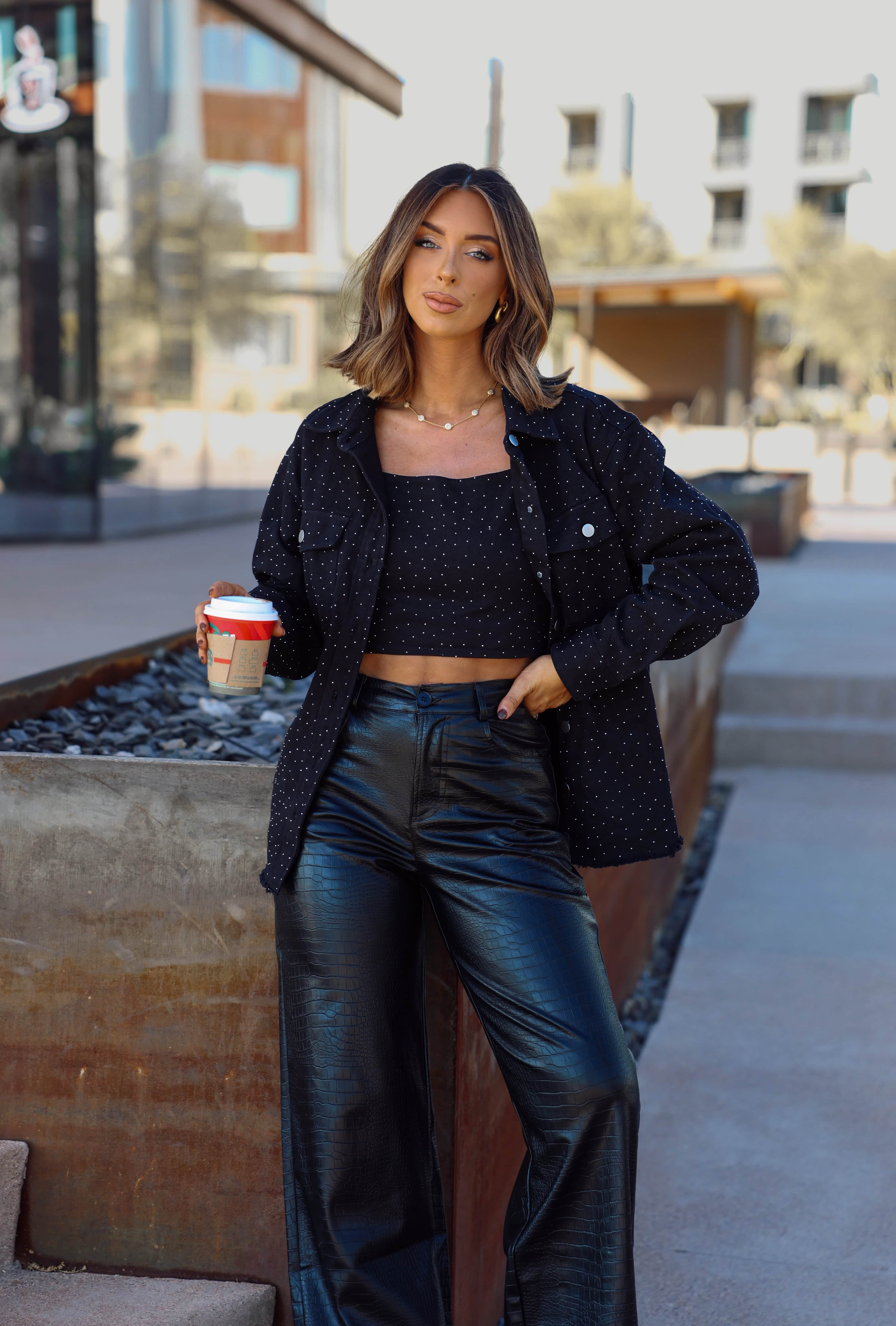 Black Oversized Rhinestone Denim Jacket