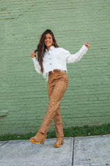 Camel Studded Leather Pants