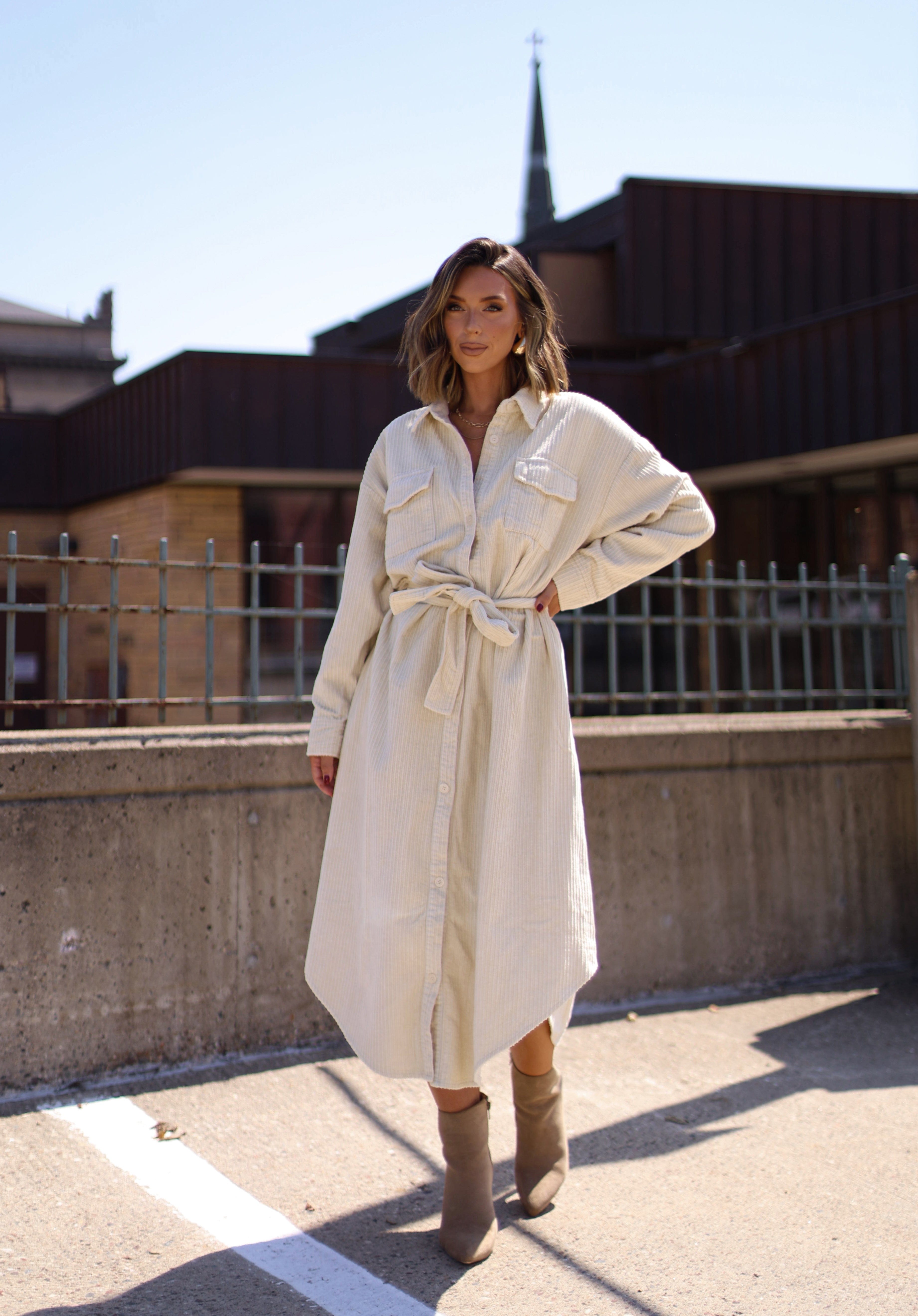 Corduroy Maxi Button Up Dress