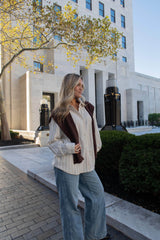 Cream Striped Button Up With Sweater