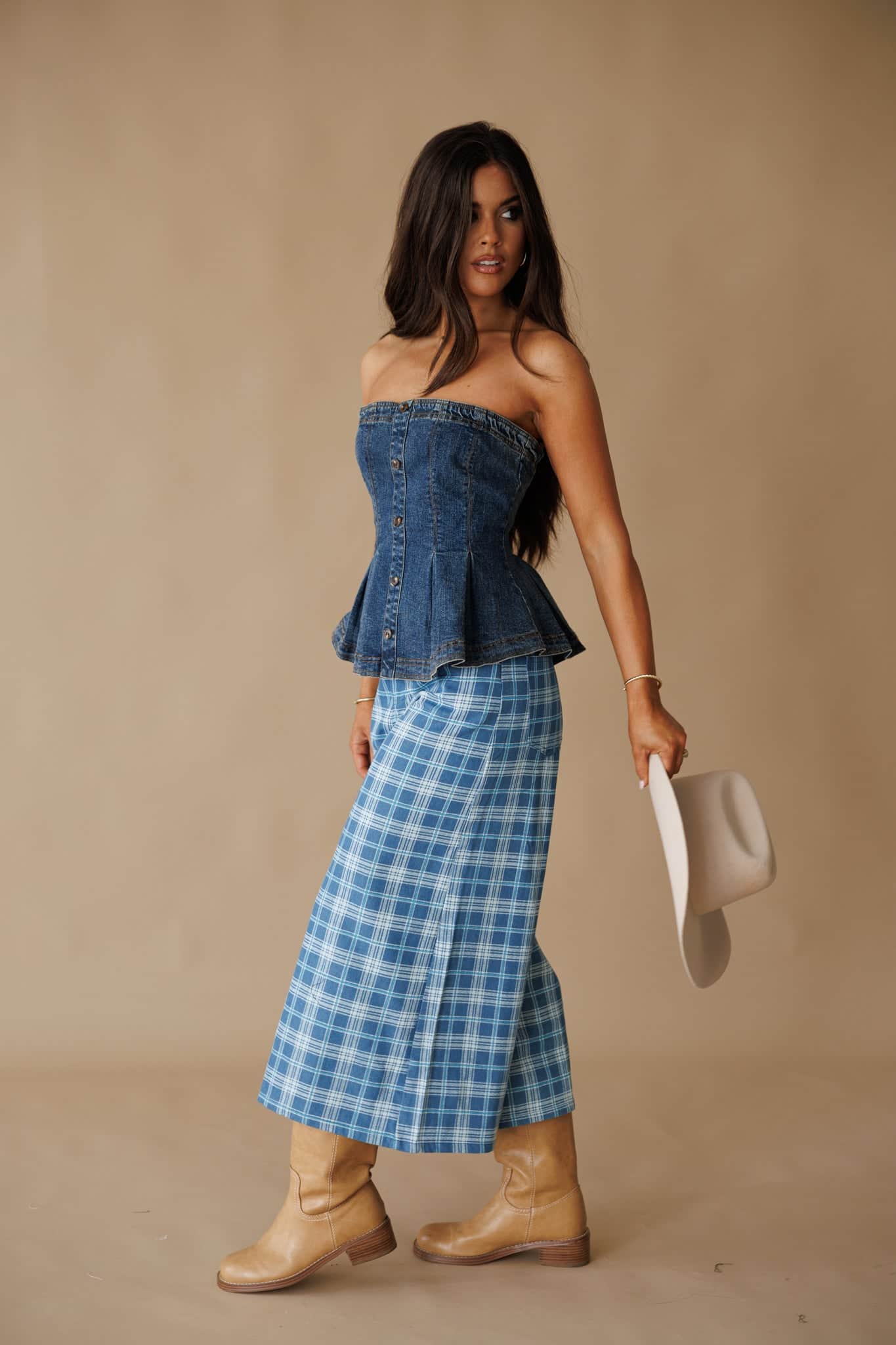 Denim Pleated Peplum Top