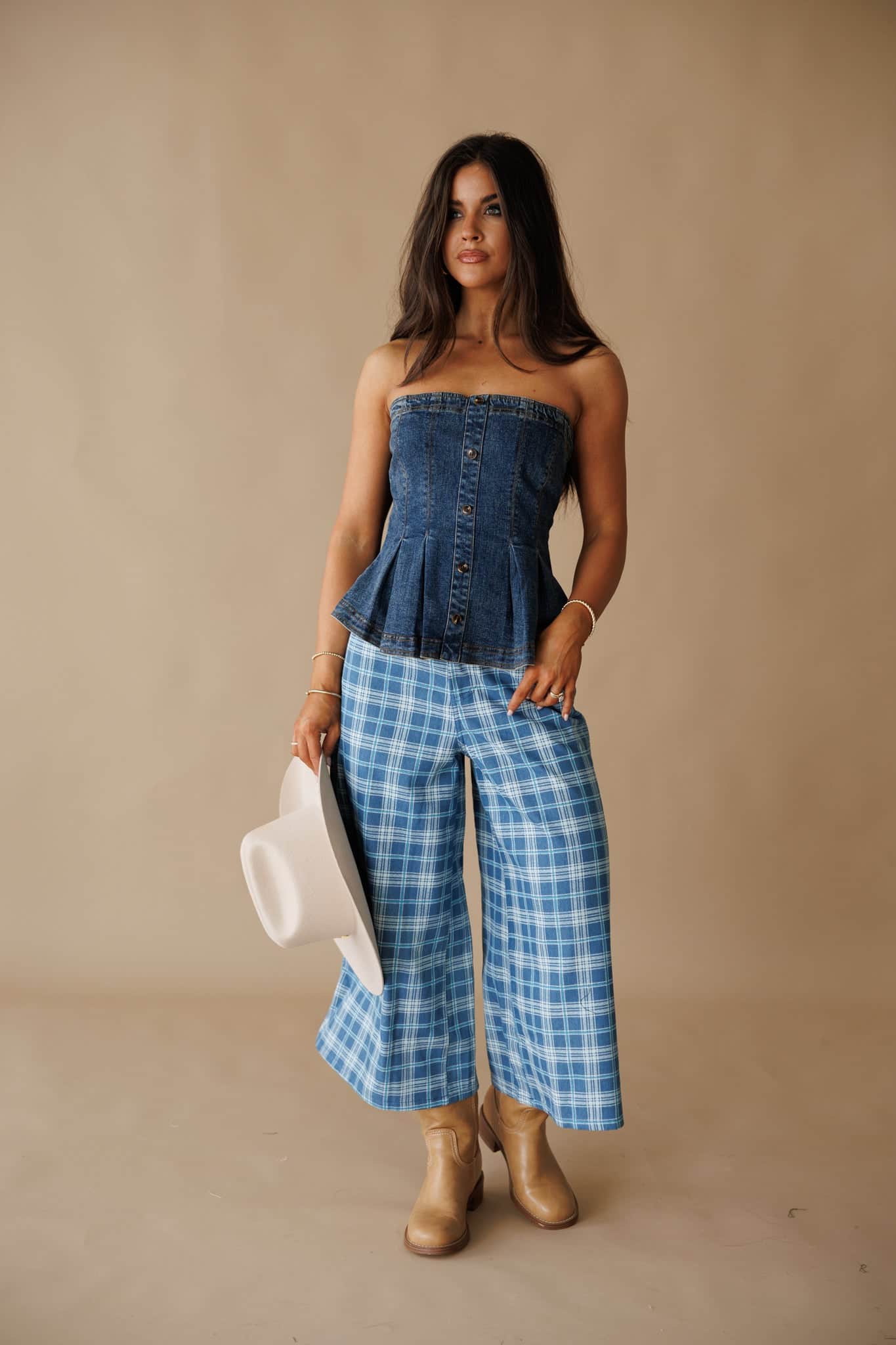 Denim Pleated Peplum Top