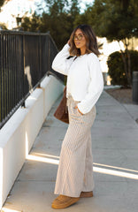 Taupe Striped Corduroy Wide Leg Pants