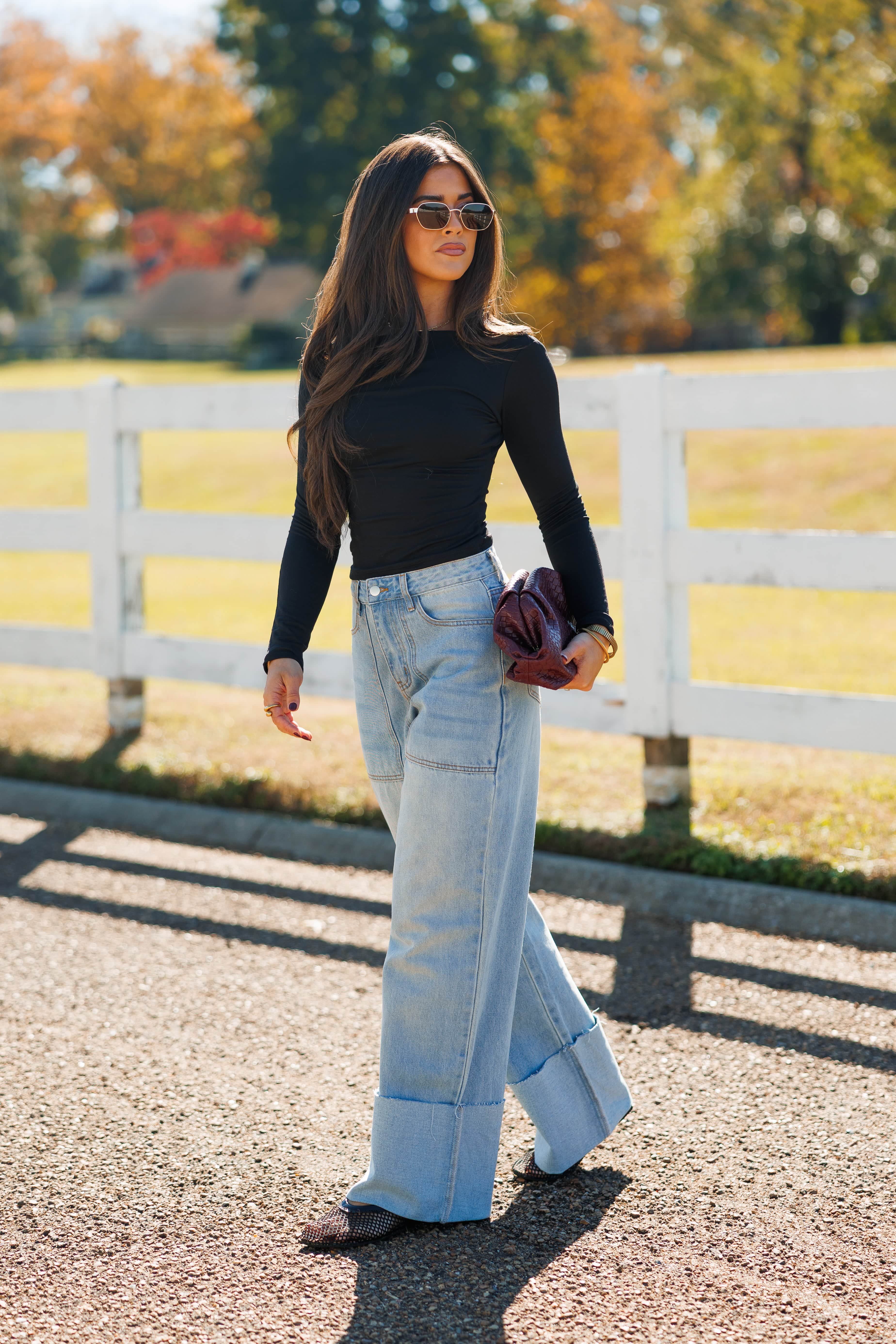 Folded Wide Leg Denim