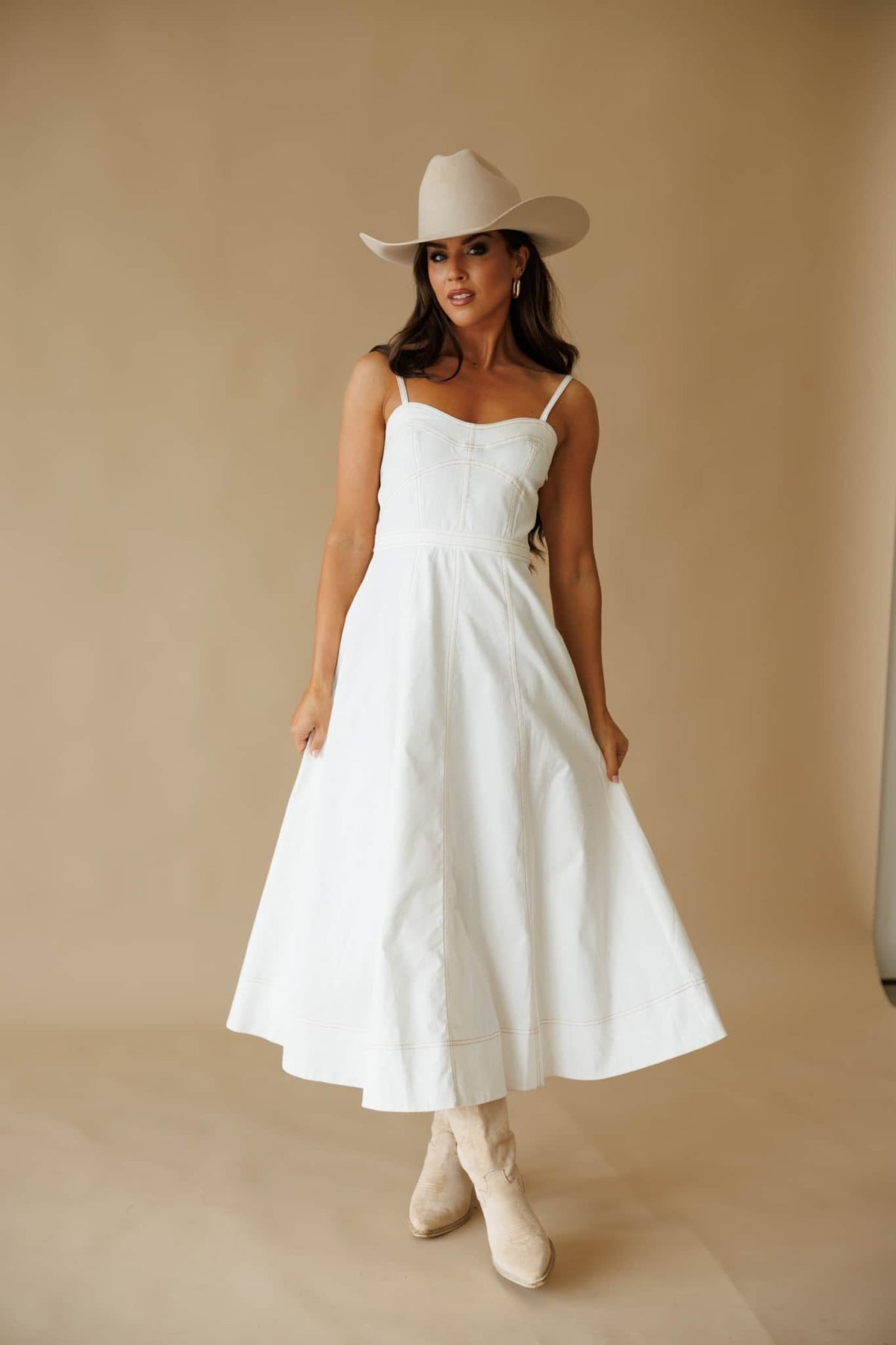 White Bustier Flare Midi Dress