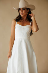 White Bustier Flare Midi Dress