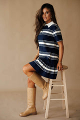 Navy Striped Rugby Mini Dress