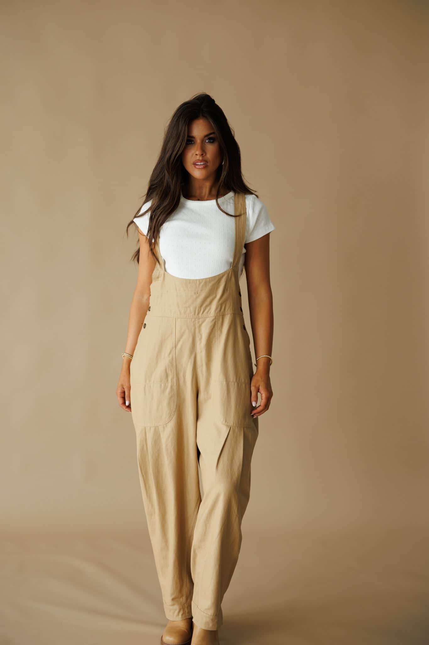 Pre-Order! Tan Pleated Barrel Overalls