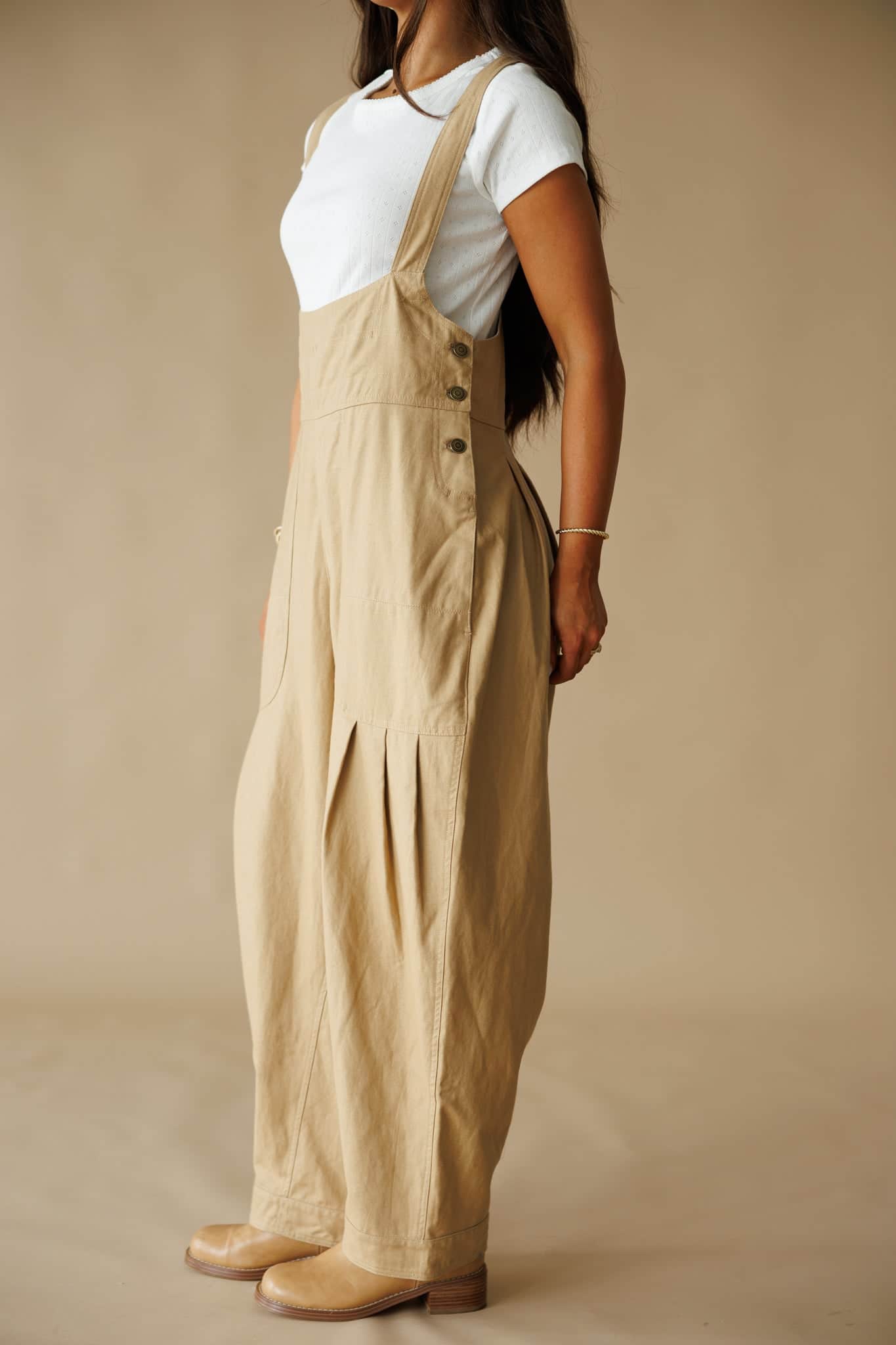 Pre-Order! Tan Pleated Barrel Overalls