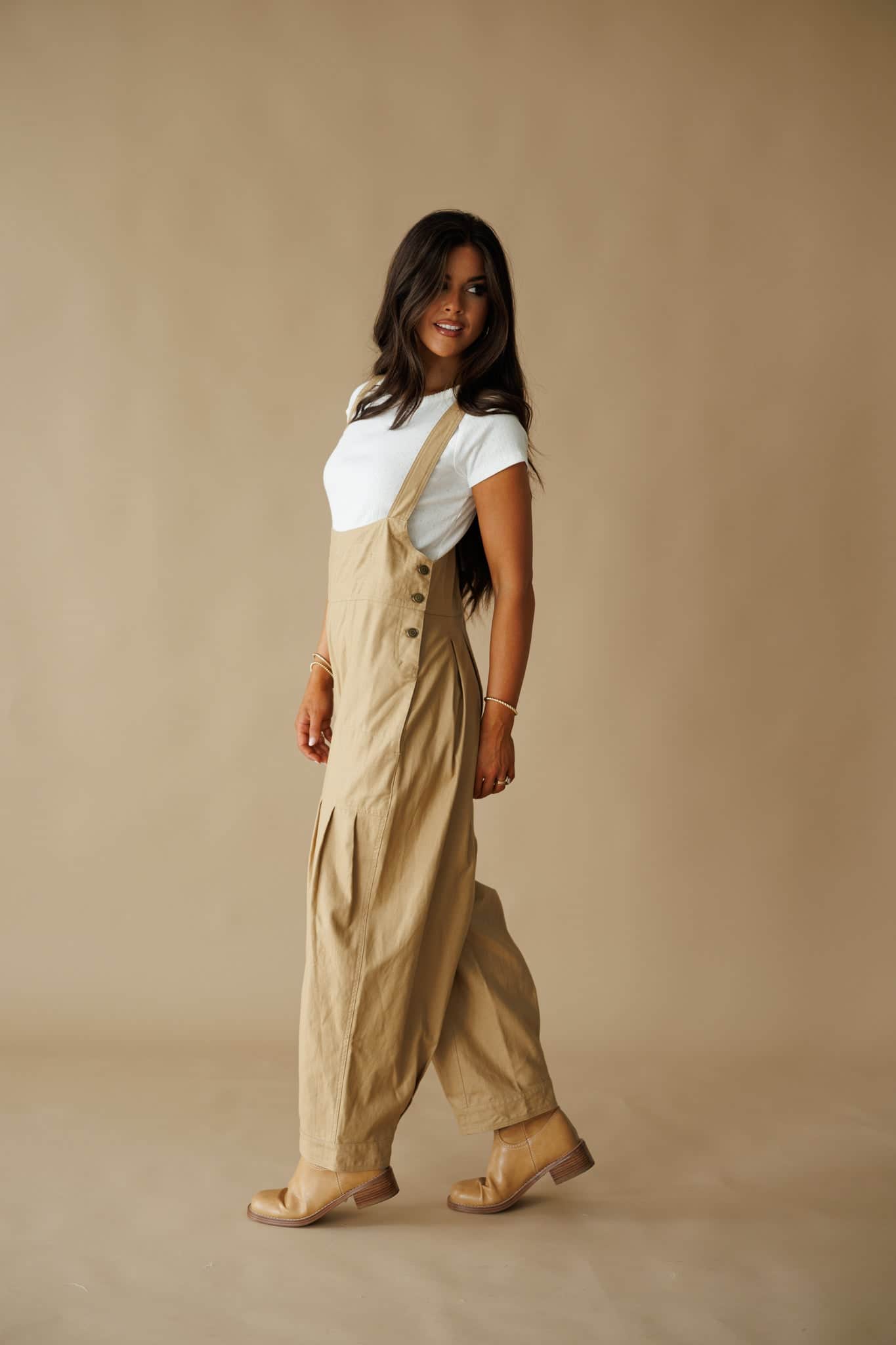 Pre-Order! Tan Pleated Barrel Overalls