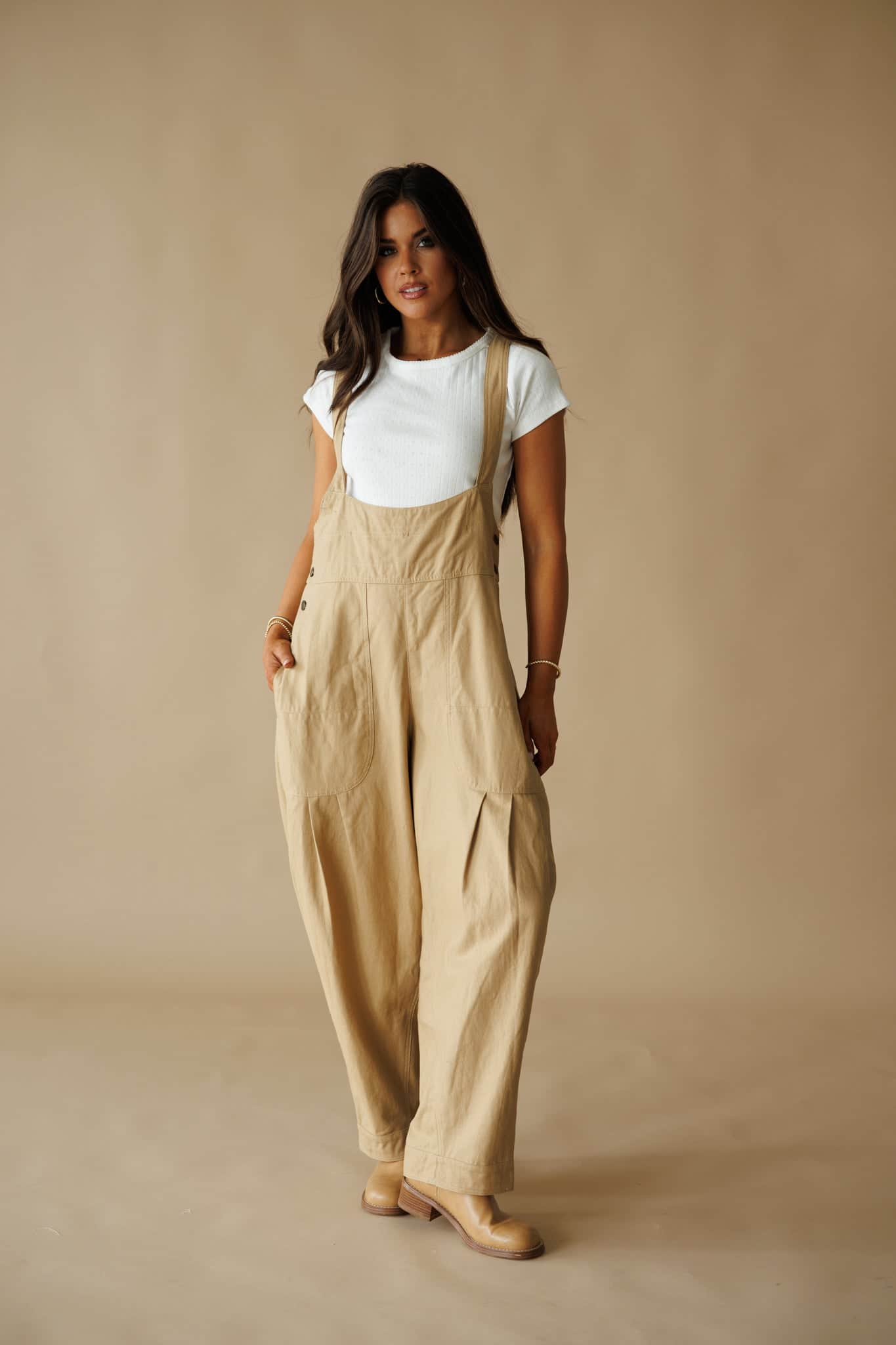 Pre-Order! Tan Pleated Barrel Overalls