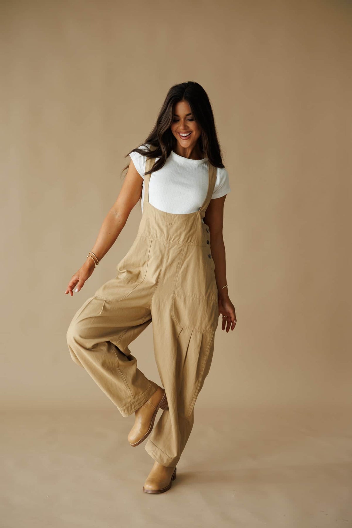 Pre-Order! Tan Pleated Barrel Overalls