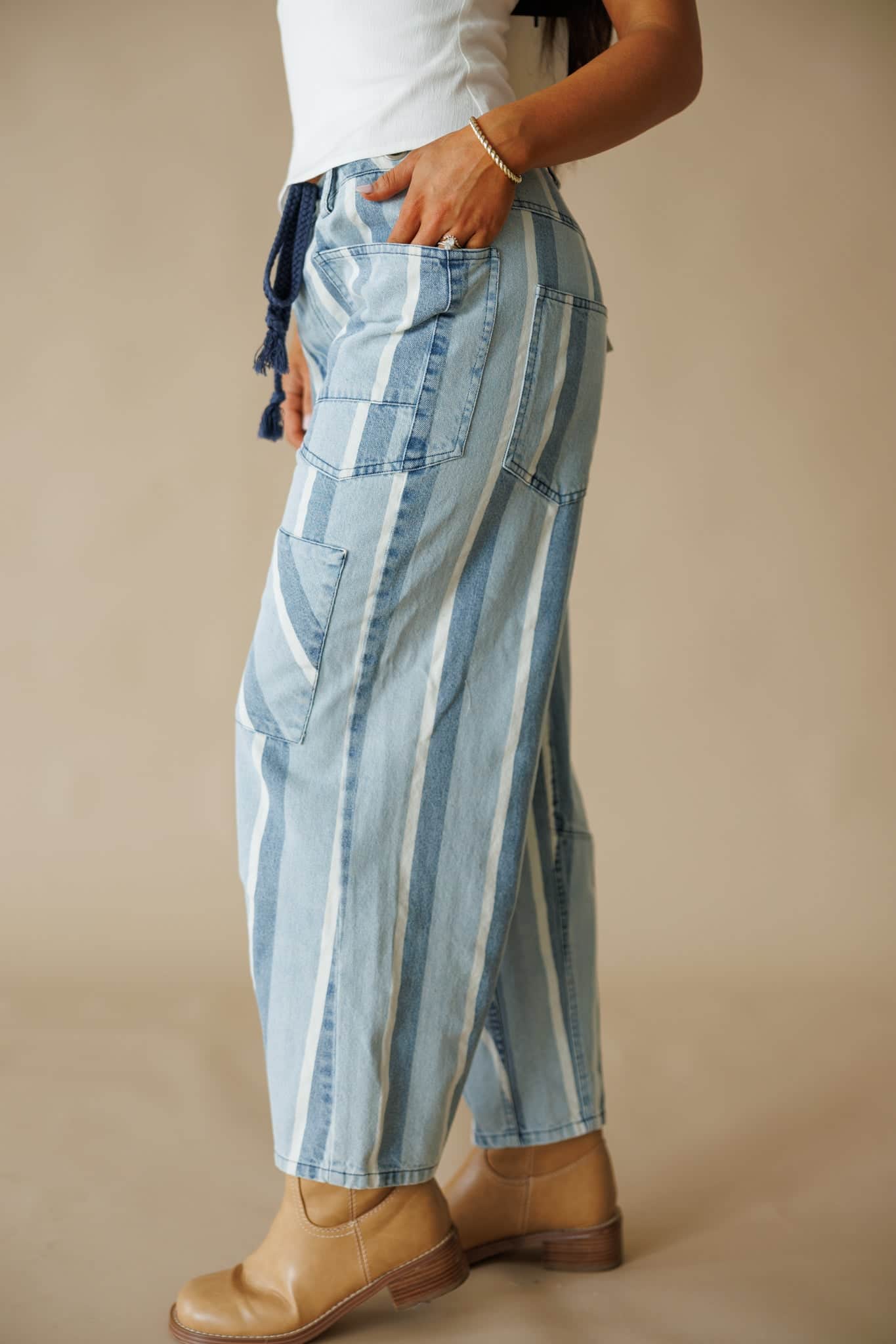 Pre-Order! Striped Tapered Barrel Pocket Pants