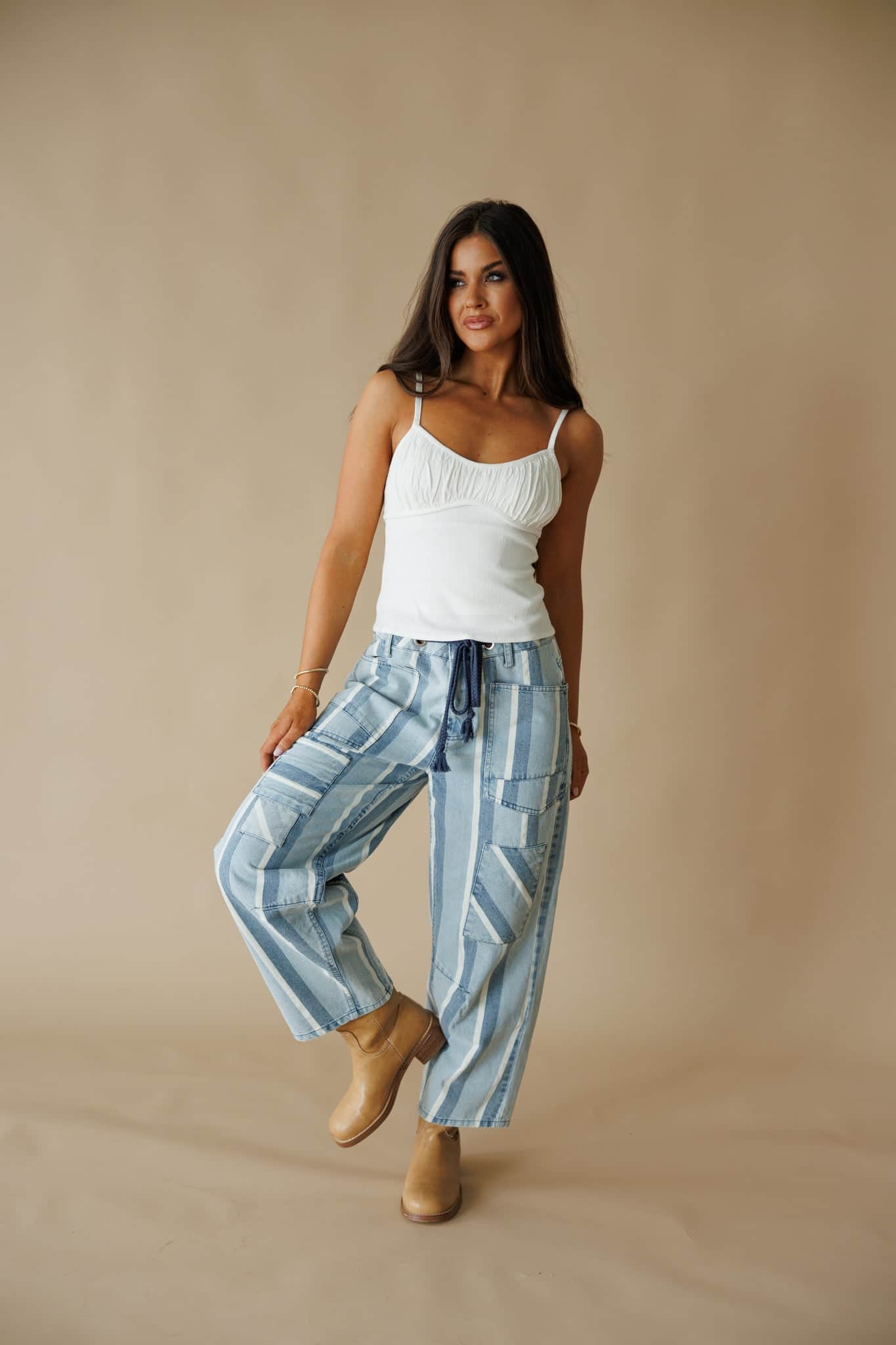 Pre-Order! Striped Tapered Barrel Pocket Pants