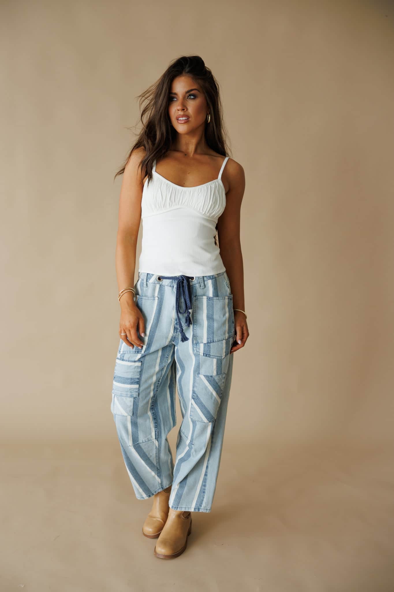 Pre-Order! Striped Tapered Barrel Pocket Pants