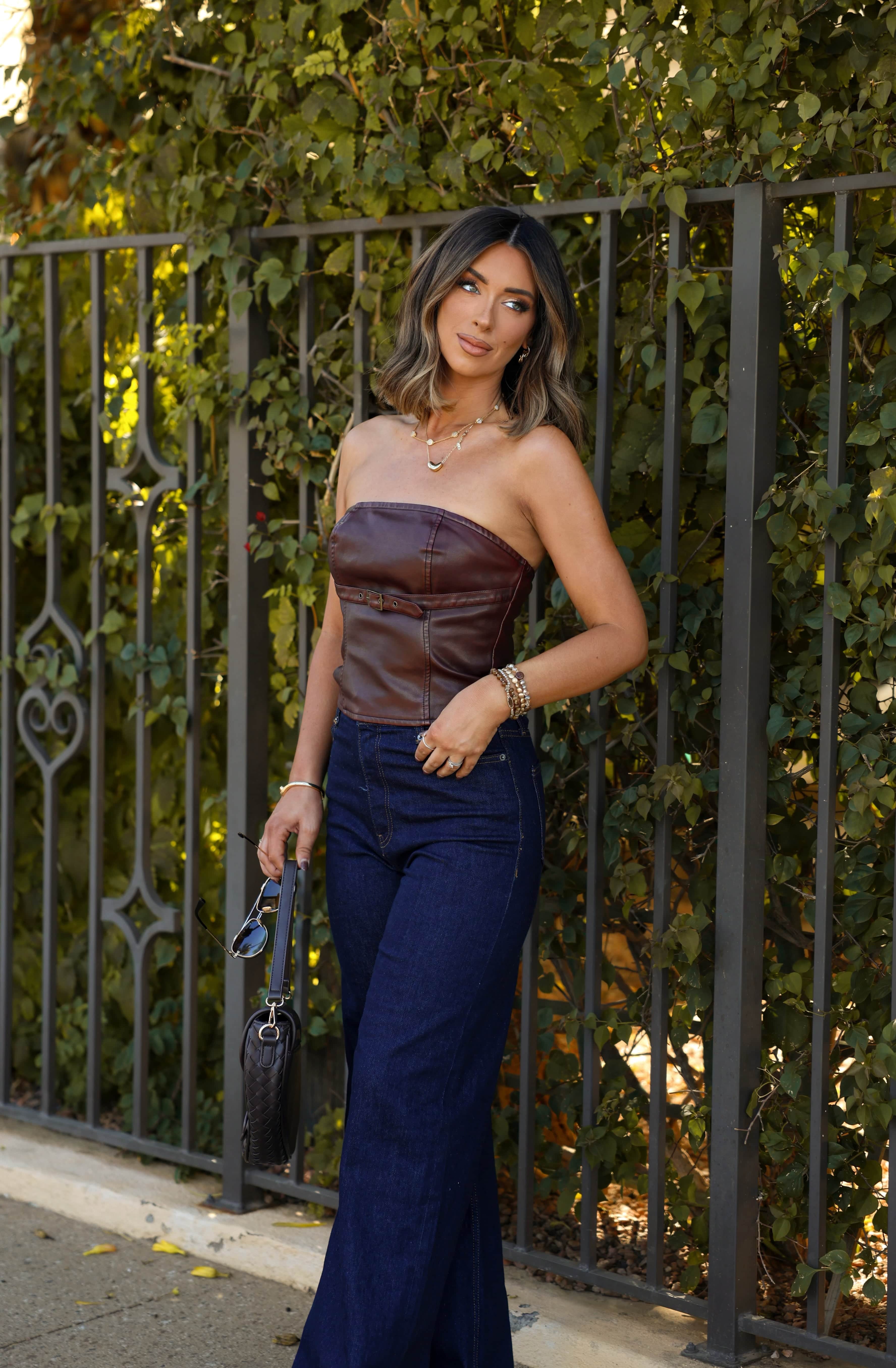 Wine Belted Leather Tube Top