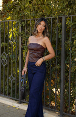 Wine Belted Leather Tube Top