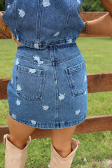 Denim Rose Embroidered Skirt