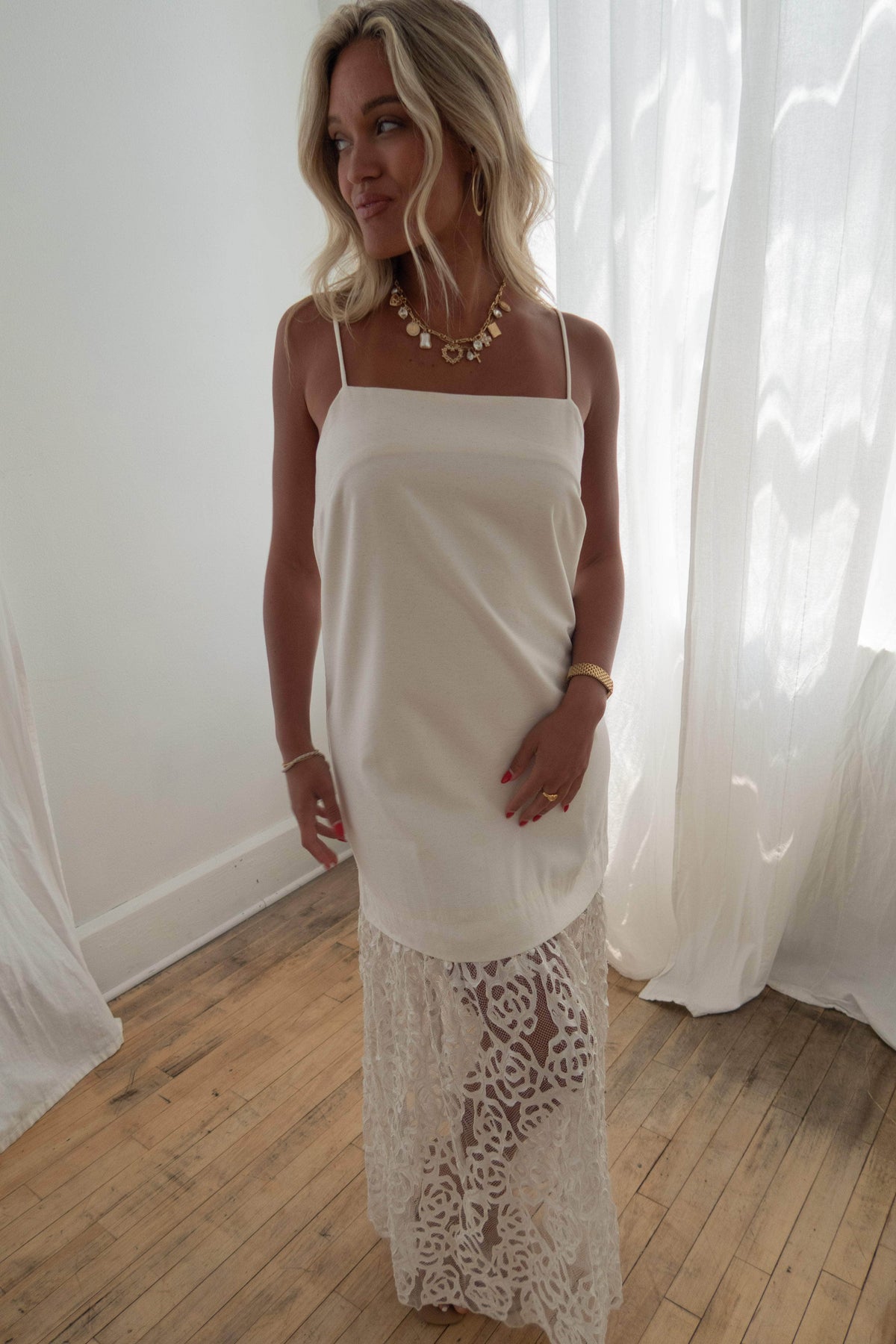 Ivory Rosette Midi Dress
