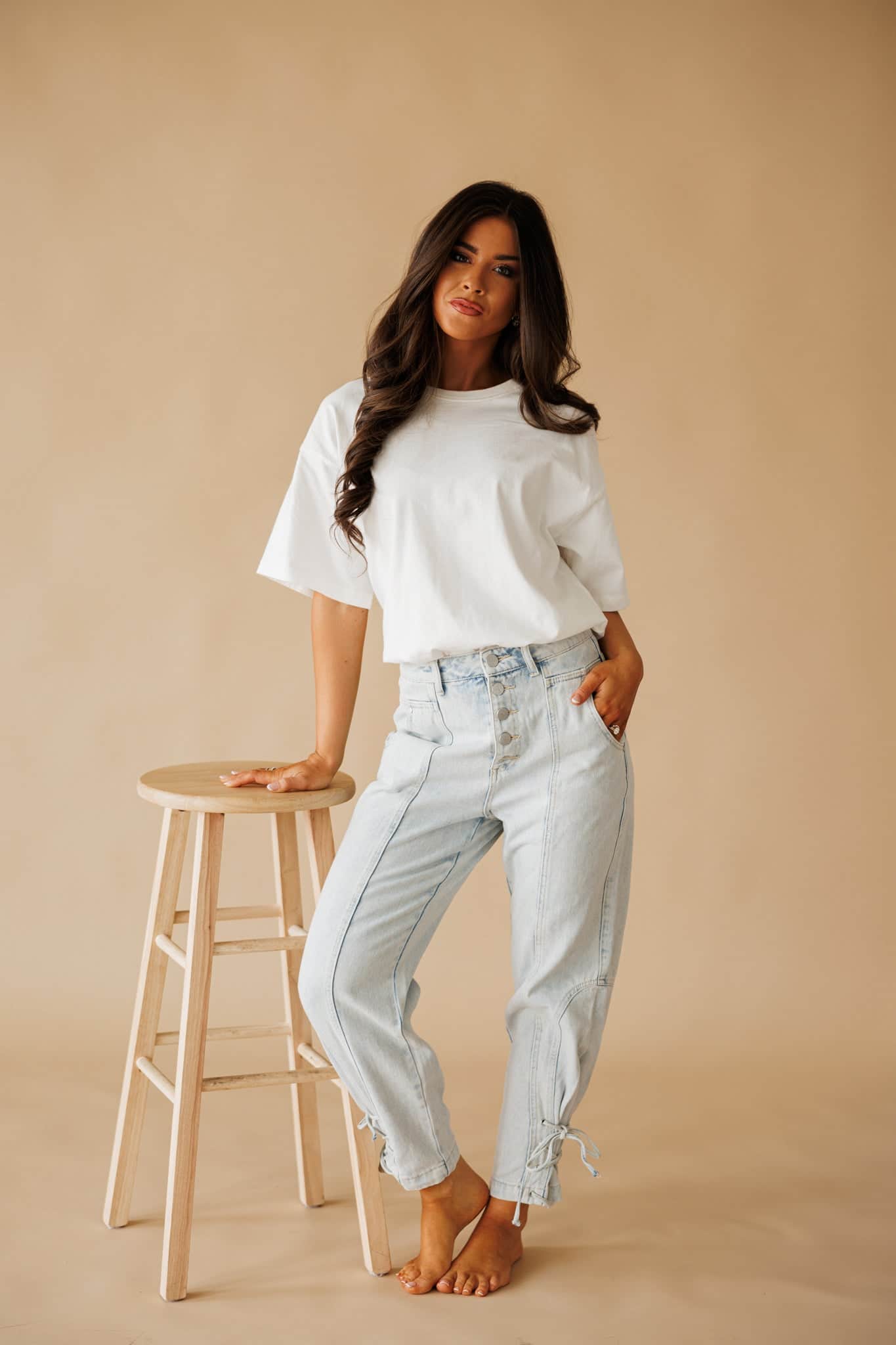 Light Wash Lace Up Denim