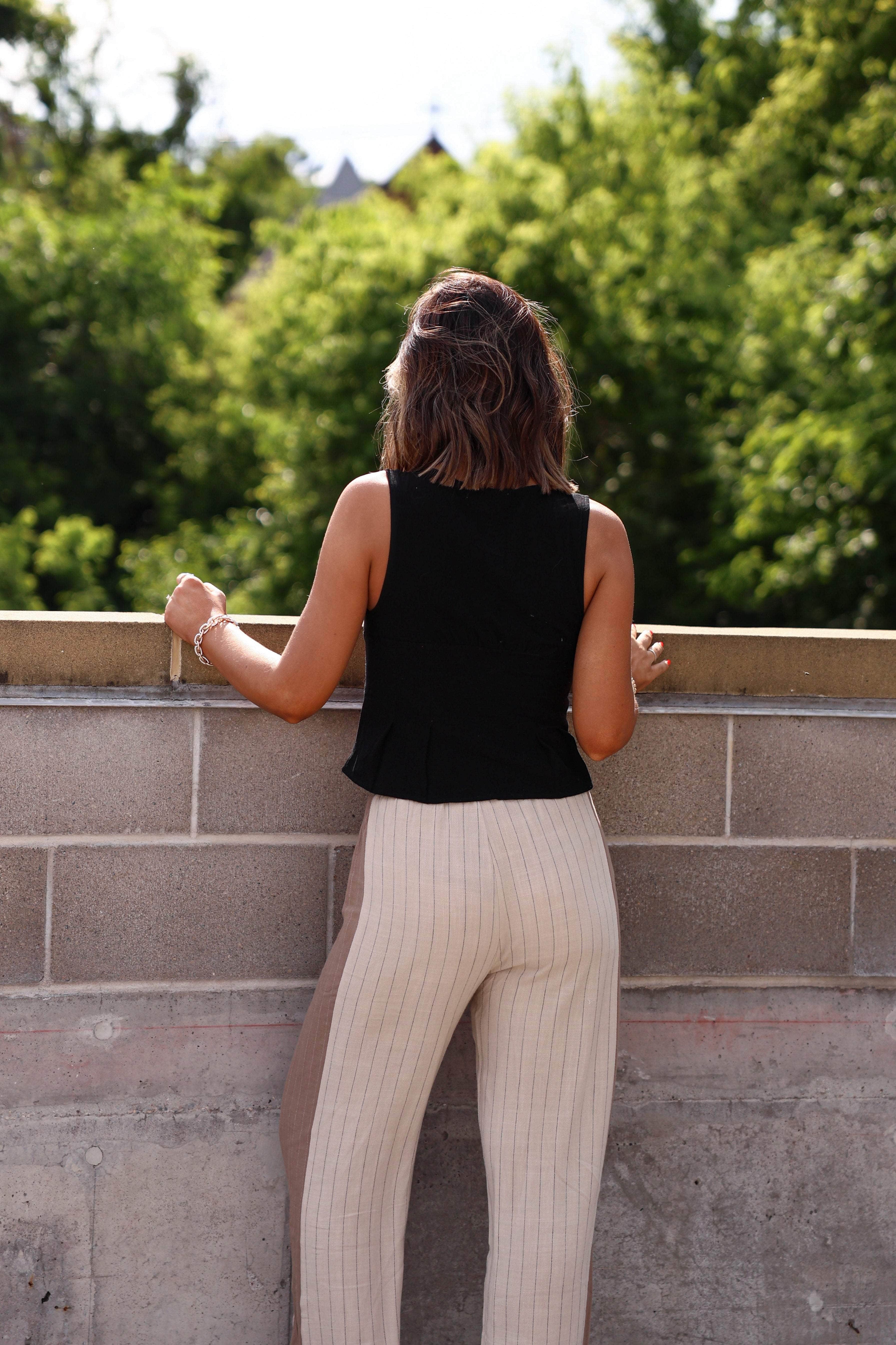 Linen Lace Pleated Tank