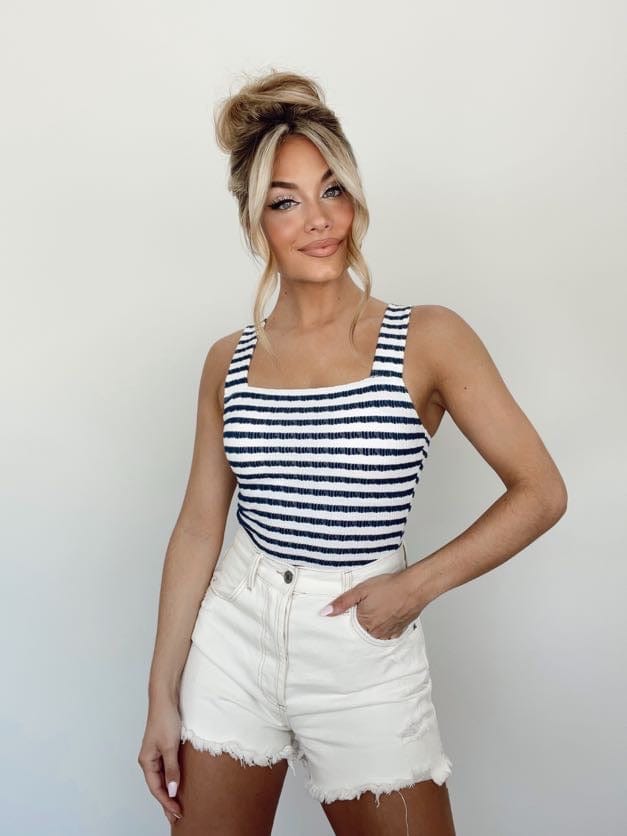 Navy Striped Knit Bodysuit